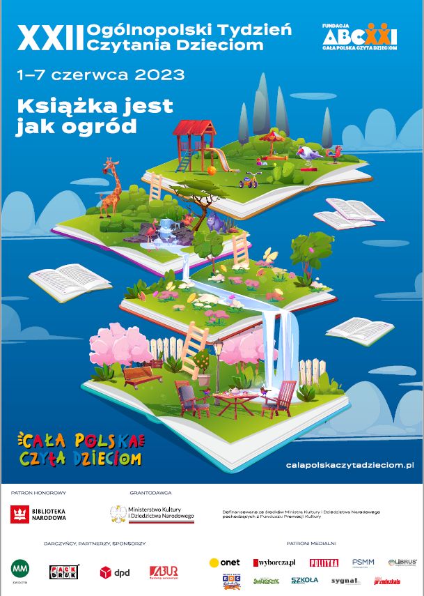 Plakat kolorowy, zapraszający do udziału w Ogólnopolskim Tygodniu Czytania Dzieciom
